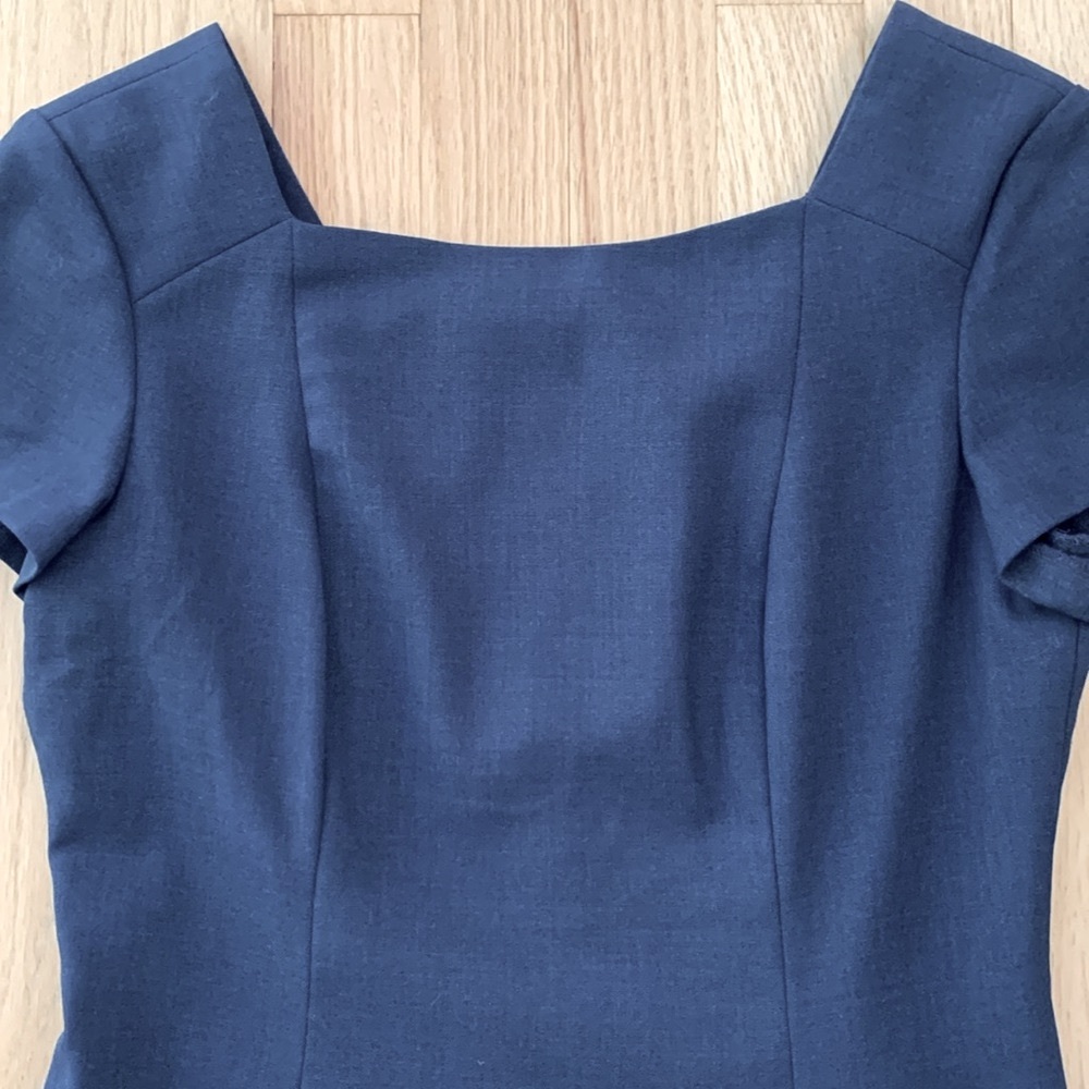 Theory Elex Virgin Wool A-Line Short Sleeve Dress Size 4 Blue Career Minimalist - Picture 3 of 10